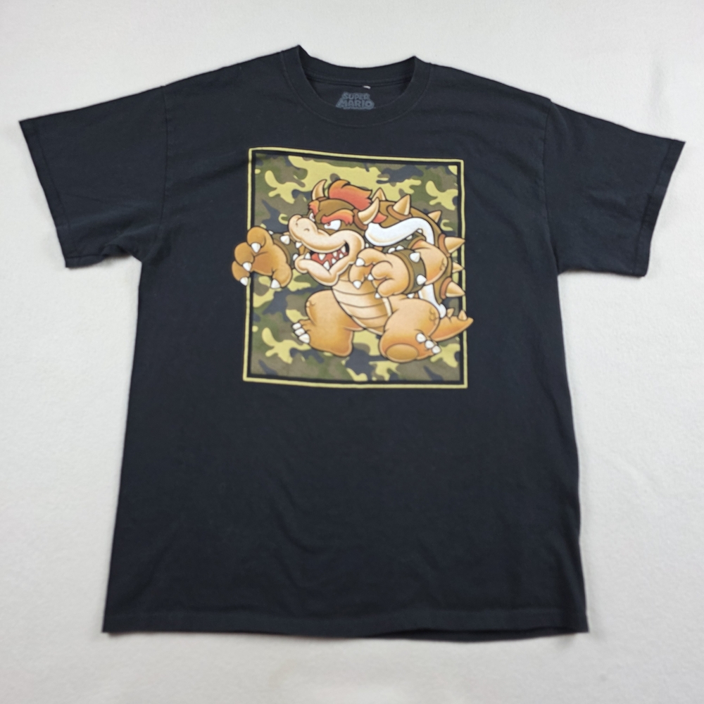 Super Mario Bro. Bowser T-Shirt Men's Size Large Black Short Sleeve Tee Geeknet